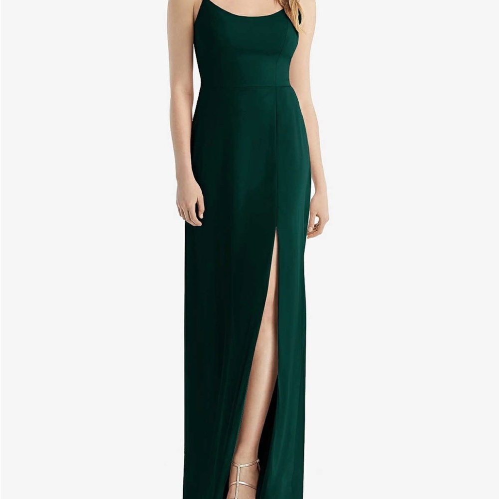 DRESSY GROUP: COWL-BACK DOUBLE STRAP MAXI DRESS WITH SIDE SLIT IN EVERGREEN